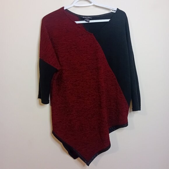 Women's‎ Modern Oversized Michael Tyler Red/Black Colorblock Poncho Sweater L - Picture 4 of 9